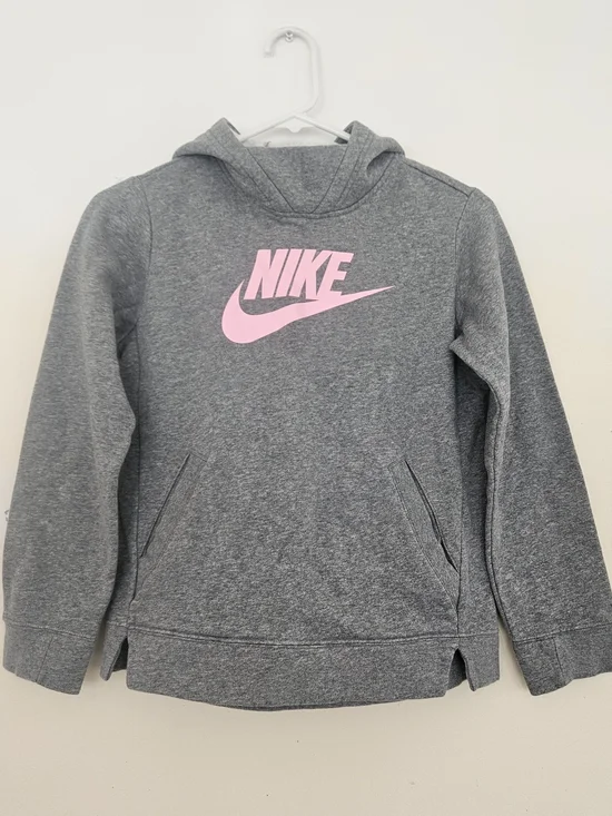Nike Kids' Gray Hoodie with Pink Logo - Picture 1 of 4
